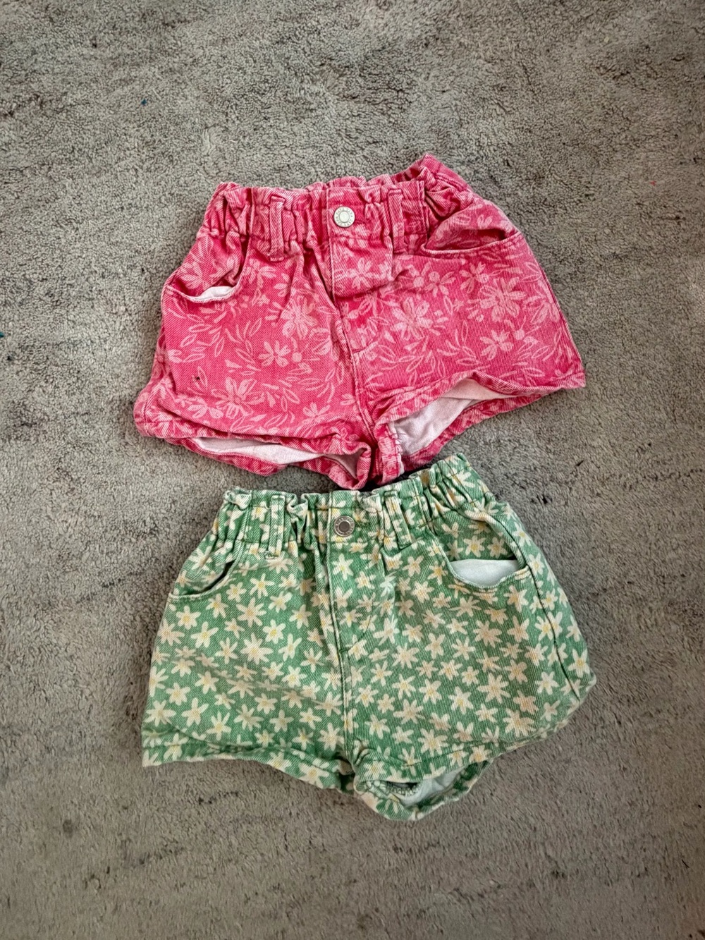Zara kids Girls' Floral Print Pink and Green Shorts - Set